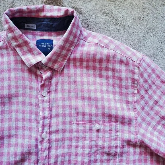 Essex Crossing gingham pastel pink flannel button-up tshirt - Picture 2 of 3